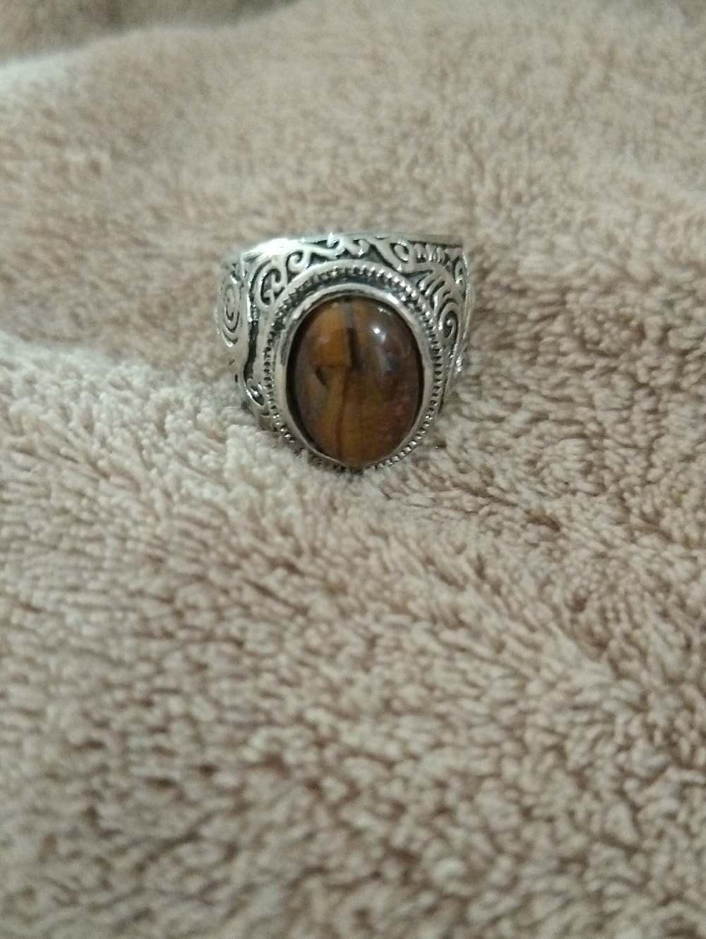 Silver Filigree Ring with Brown Stone Size 8